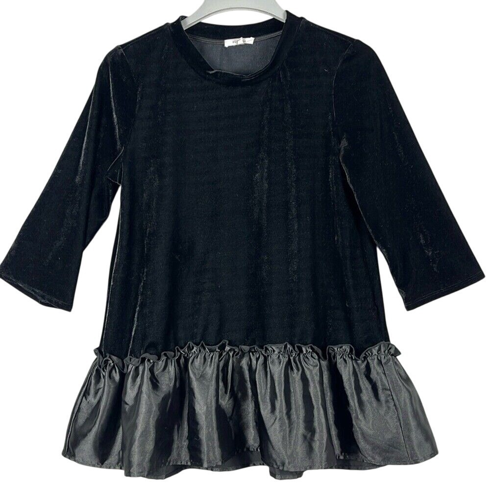 Pleione‎ By Anthropologie Velvet Short Sleeve Blouse Womens Size Medium Black